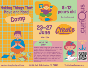 MAKING THINGS THAT MOVE: Have fun inventing with science, art, and engineering as you create things that move, balance, light up, pop up, and more! Explore projects like scribblebots, paper circuits, light painting, and LEGO art challenges while discovering how science brings art to life.