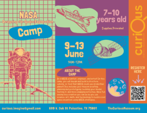 NASA: DESIGNING FOR SPACE EXPLORATION: In this camp, you'll become a NASA-inspired scientist, engineer, and artist as you design and build a space invention for another planet. Through mission planning, prototyping, and testing, you'll combine science, art, math, and technology for a fun, hands-on experience.